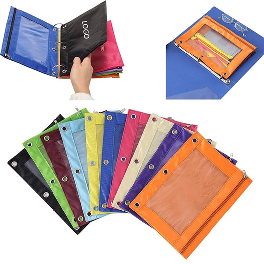 Zippered Binder Pencil Pouch with Rivet Enforced Hole