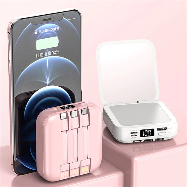 Mirror Power Bank with Built in Cable
