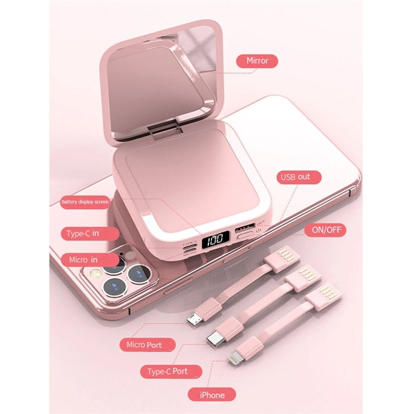 Mirror Power Bank with Built in Cable
