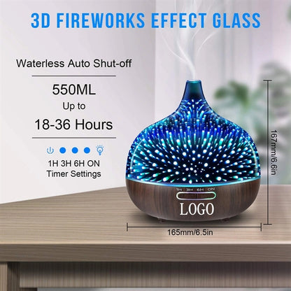 Essential Oil Diffuser 550ml Cool Mist Humidifier 3D Glass