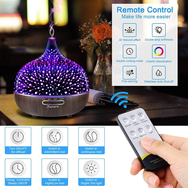 Essential Oil Diffuser 550ml Cool Mist Humidifier 3D Glass