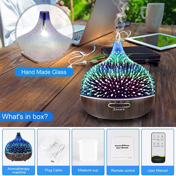 Essential Oil Diffuser 550ml Cool Mist Humidifier 3D Glass