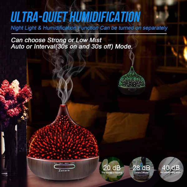 Essential Oil Diffuser 550ml Cool Mist Humidifier 3D Glass