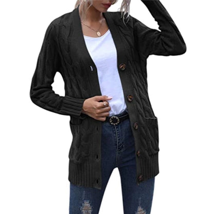 Women's Long Sleeve Knit Sweater Button Loose Outerwear
