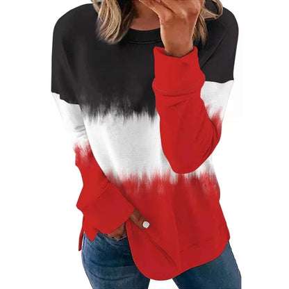 Long Sleeve Round Neck Casual Printed Blouses Tops T Shirts
