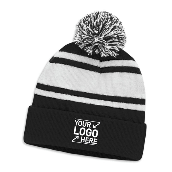 Two-Tone Knitted Pom Beanie Hat with Cuff