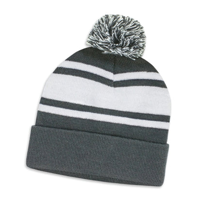 Two-Tone Knitted Pom Beanie Hat with Cuff