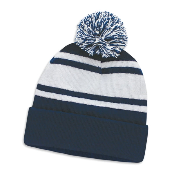 Two-Tone Knitted Pom Beanie Hat with Cuff