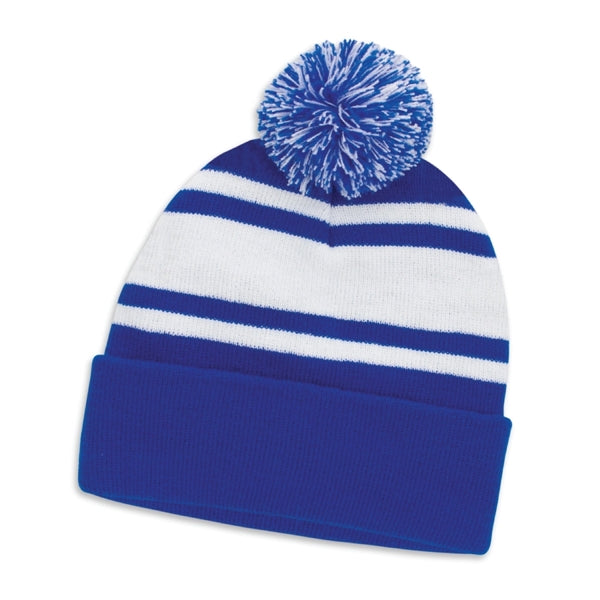 Two-Tone Knitted Pom Beanie Hat with Cuff