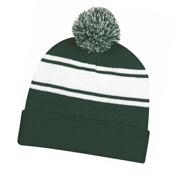 Two-Tone Knitted Pom Beanie Hat with Cuff