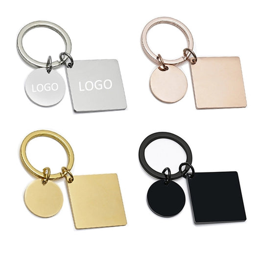 Metal Round Square Pendant Keychain