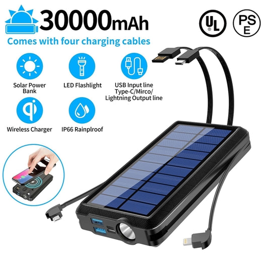 30000mAh Wireless Solar Charger Power Bank