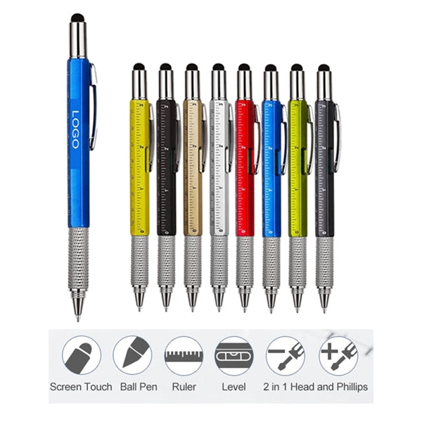 6 in 1 Multitool Ballpoint Pens Ruler Levelgauge Stylus