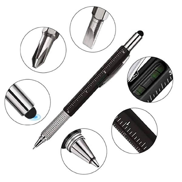 6 in 1 Multitool Ballpoint Pens Ruler Levelgauge Stylus