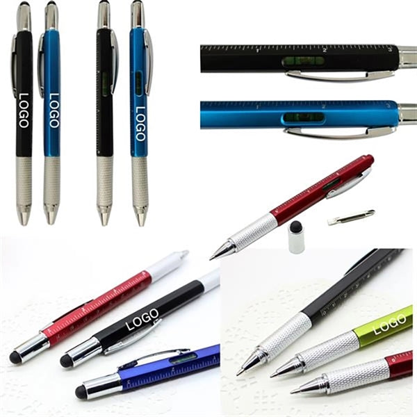6 in 1 Multitool Ballpoint Pens Ruler Levelgauge Stylus