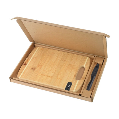 Bamboo Cutting Board with Knife and Sharpener Gift Set