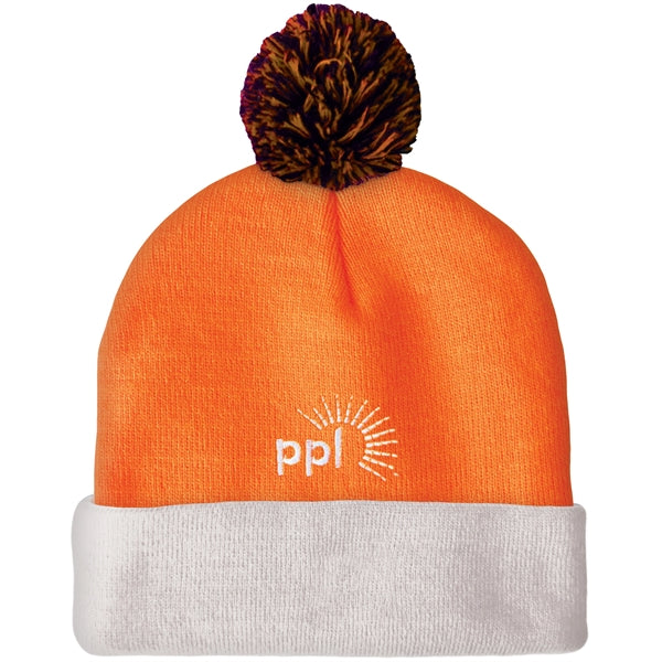 Knit Beanie with Pom and Cuff (Embroidery Logo)