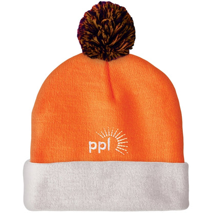 Knit Beanie with Pom and Cuff (Embroidery Logo)