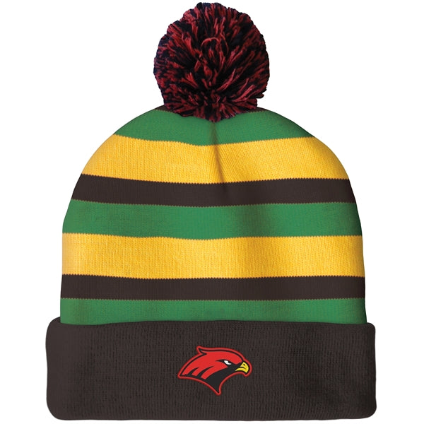 Knit Beanie with Pom and Cuff (Woven Logo)