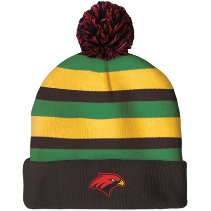Knit Beanie with Pom and Cuff (Woven Logo)