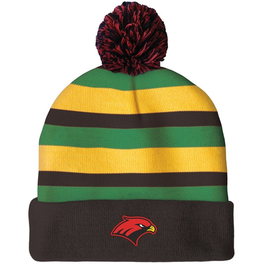 Knit Beanie with Pom and Cuff (Woven Logo)