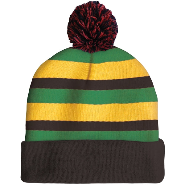 Knit Beanie with Pom and Cuff (Woven Logo)