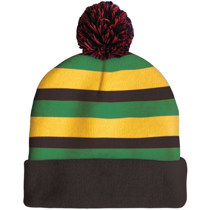Knit Beanie with Pom and Cuff (Woven Logo)