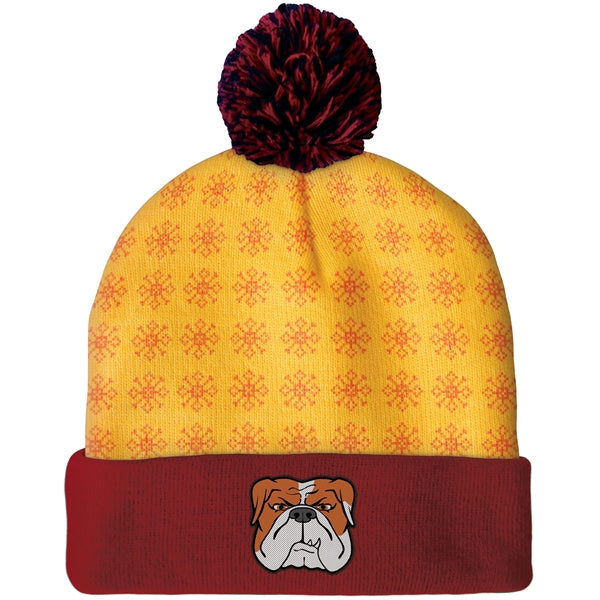 Knit Beanie with Pom and Cuff (Woven Logo)
