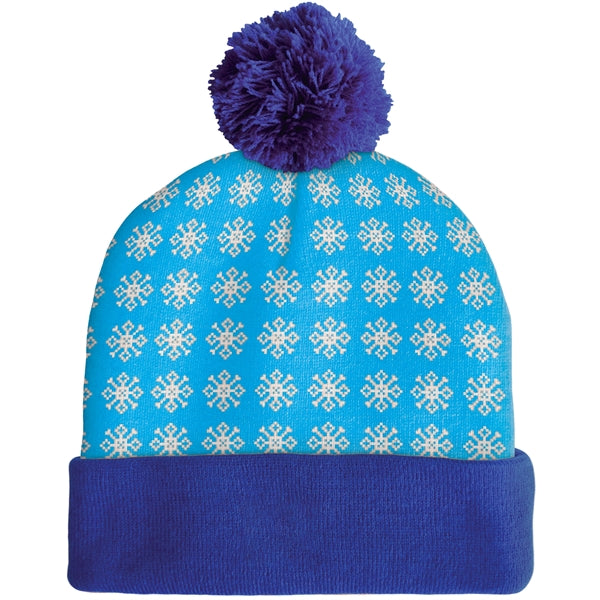 Knit Beanie with Pom and Cuff (Printed Logo)