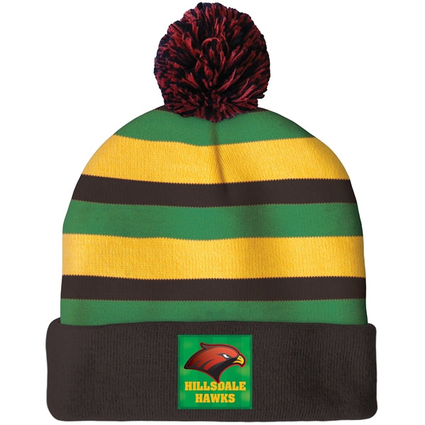 Knit Beanie with Pom and Cuff (Printed Logo)