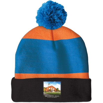Knit Beanie with Pom and Cuff (Printed Logo)