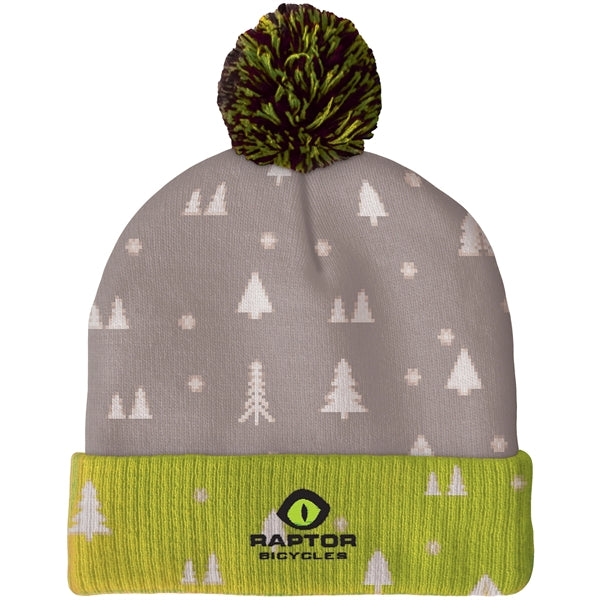 Knit Beanie with Pom and Ribbed Cuff (Embroidery Logo)