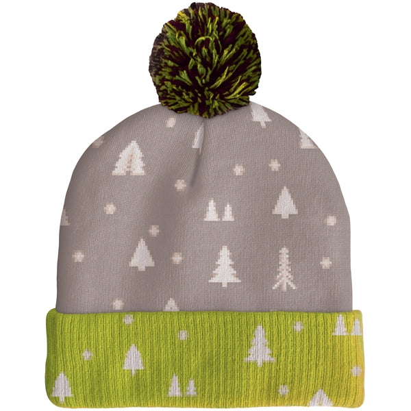 Knit Beanie with Pom and Ribbed Cuff (Embroidery Logo)