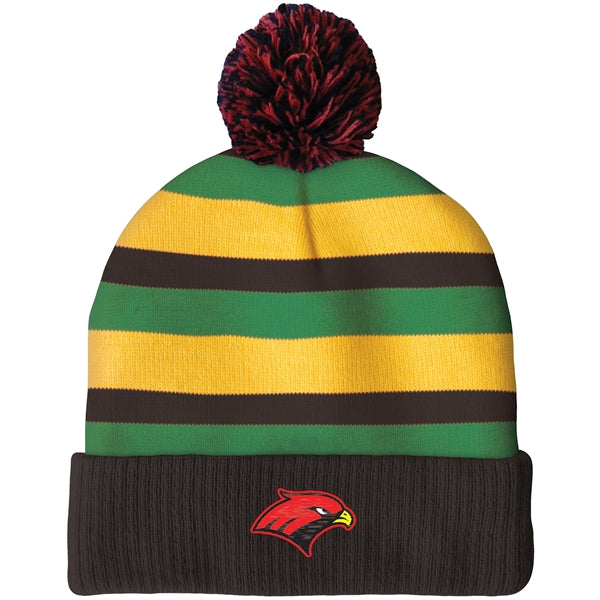 Knit Beanie with Pom and Ribbed Cuff (Embroidery Logo)