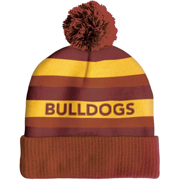 Knit Beanie with Pom and Ribbed Cuff (Woven Logo)