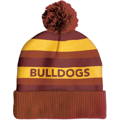 Knit Beanie with Pom and Ribbed Cuff (Woven Logo)