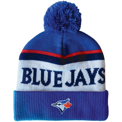 Knit Beanie with Pom and Ribbed Cuff (Woven Logo)