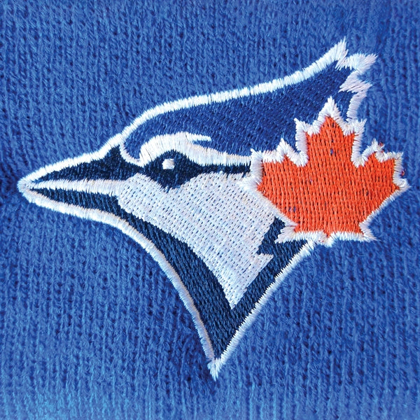 Knit Beanie with Pom and Ribbed Cuff (Woven Logo)