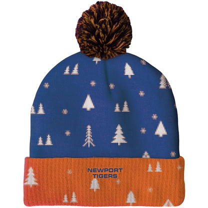 Knit Beanie with Pom and Ribbed Cuff (Woven Logo)