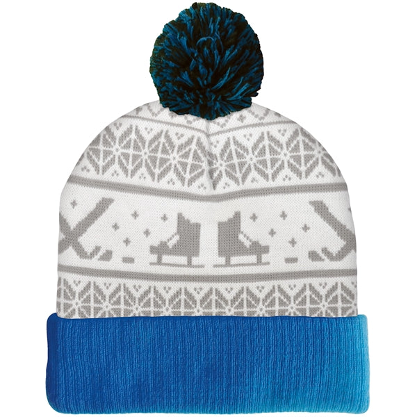 Knit Beanie with Pom and Ribbed Cuff (Printed Logo)