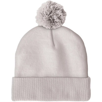 Knit Beanie with Pom and Ribbed Cuff (Printed Logo)
