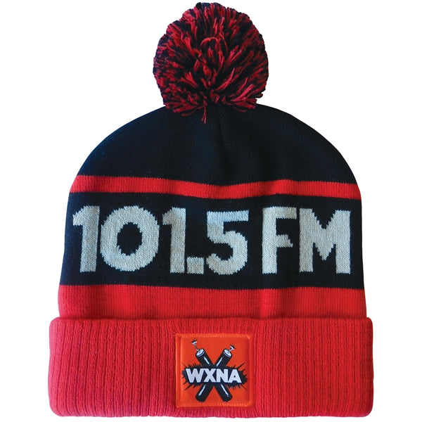 Knit Beanie with Pom and Ribbed Cuff (Printed Logo)