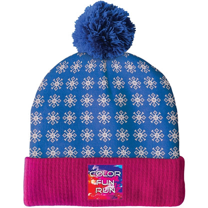 Knit Beanie with Pom and Ribbed Cuff (Printed Logo)