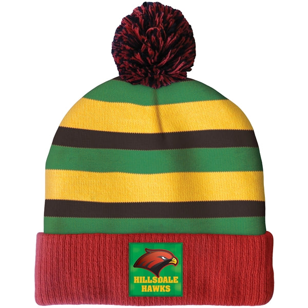Knit Beanie with Pom and Ribbed Cuff (Printed Logo)