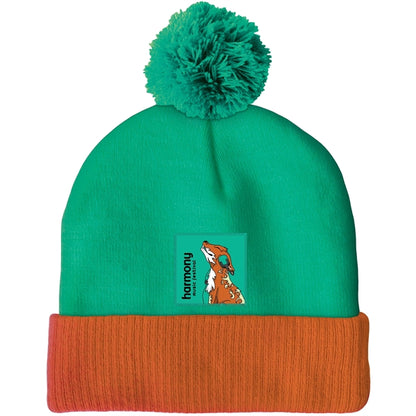 Knit Beanie with Pom and Ribbed Cuff (Printed Logo)