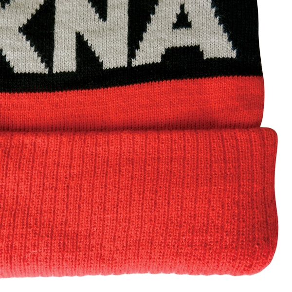 Knit Beanie with Pom and Ribbed Cuff (Printed Logo)