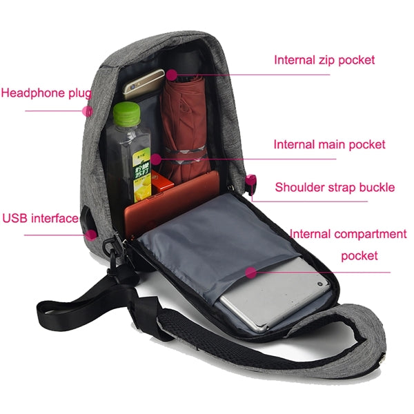 USB Charging Crossbody Sling Backpack