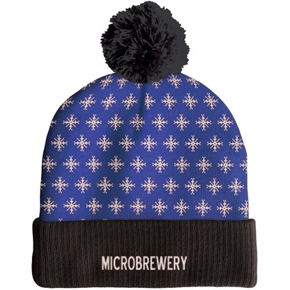 Knit Beanie with Pom and Ribbed Cuff (No Logo)