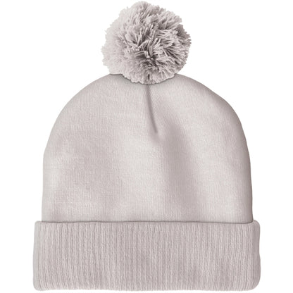 Knit Beanie with Pom and Ribbed Cuff (No Logo)