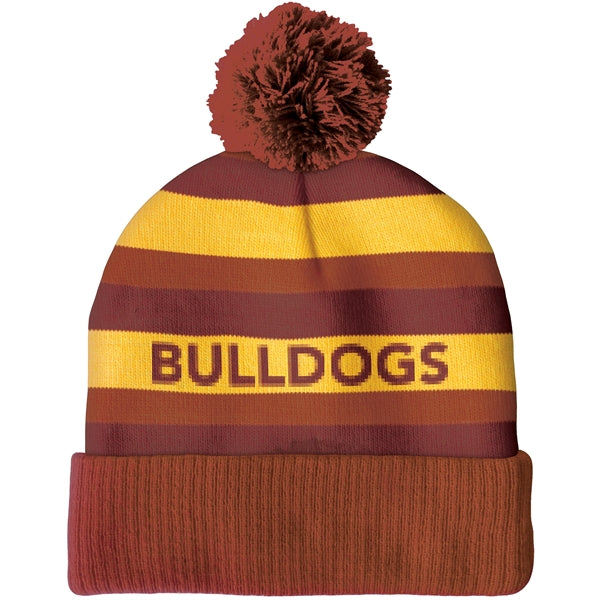 Knit Beanie with Pom and Ribbed Cuff (No Logo)